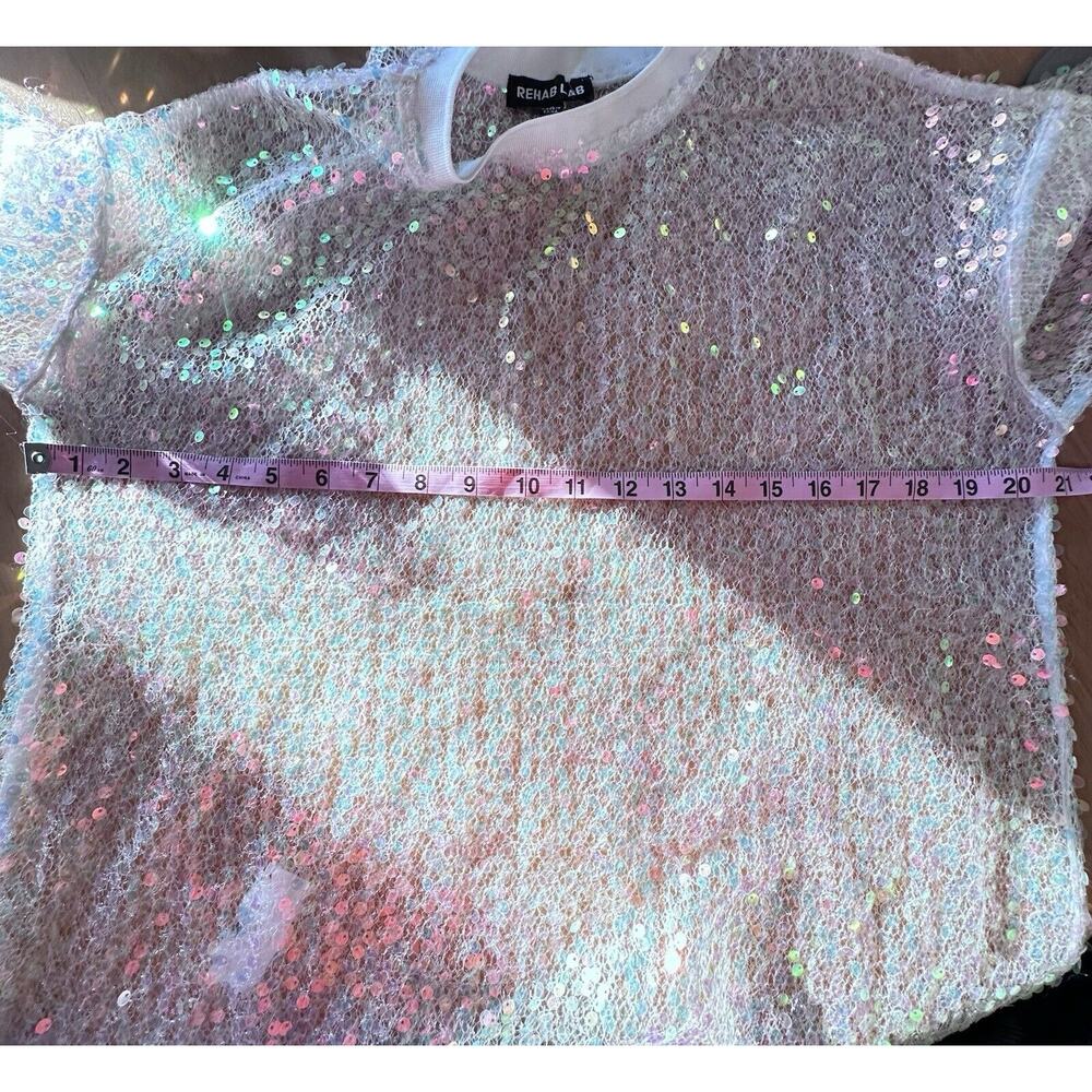 REHAB LAB Womens Short Sleeve White Sequin Pullover‎ Blouse Top SZ S Oversized - Picture 4 of 7